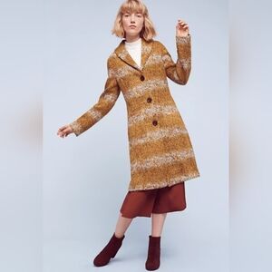 ANTHROPOLOGIE HARVEST SWEATER COAT JACKET TABITHA $298 MUSTARD WOOL BLEND XL